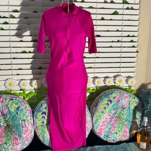 K Too hot pink bodycon dress with zipper front